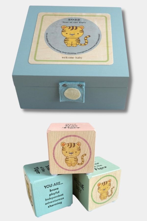 Tree by Kerri Lee Year of the Tiger keepsake box and blocks make a lovely new baby gift
