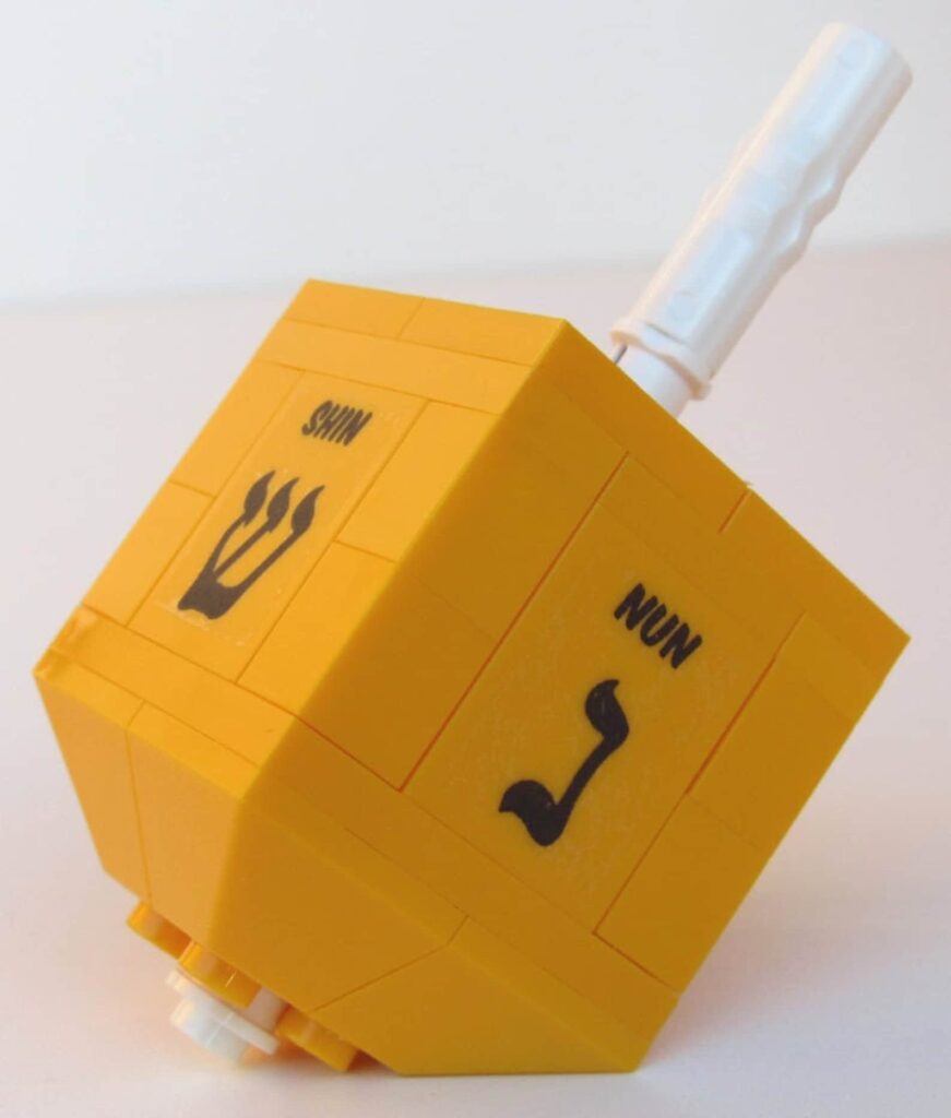 LEGO dreidel from Eagle Bricks on Etsy in your choice of colors