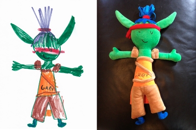 Turning kids’ artwork into stuffed animals. As cuddly or scary as you (or they) want.