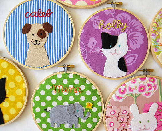 The scoop on cute custom embroidered hoops for kids’ rooms