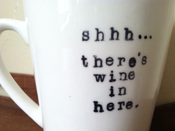 Funny coffee mugs: Shhh... there's wine in here mug from Chantilly Stay