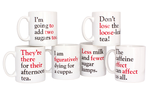 Funny coffee mugs:  Grammar Grumble mugs from Literary Gift Company