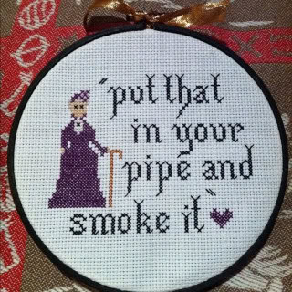Downton Abbey’s Dowager Countess puts the cross in cross-stitch
