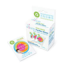 Cleaning dirty pacifiers on the go with Dapple SurfaceWipes