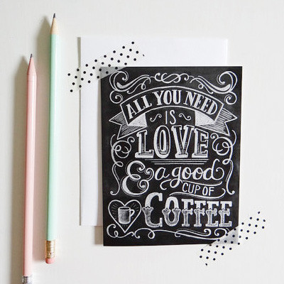 Love and coffee chalkboard card at Lily and Val | Cool Mom Picks