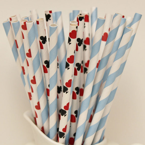 Playing card straws for Alice in Wonderland Tea Party - The Party Fairy Etsy