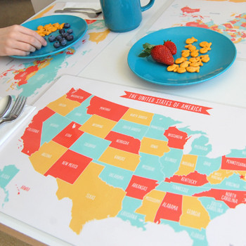 Geography learning placemats for kids from Sarah + Abraham