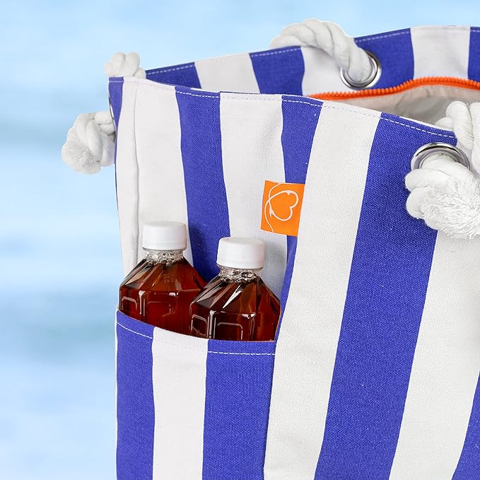 Striped beach tote for a "ready for summer" gift basket for a teacher from the class