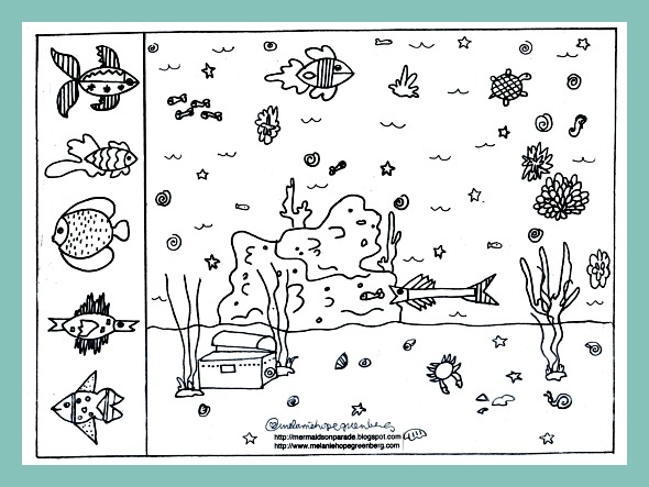 Free printable summer coloring pages: Make your own sea life world from children's book illustratorMelanie Hope Greenberg