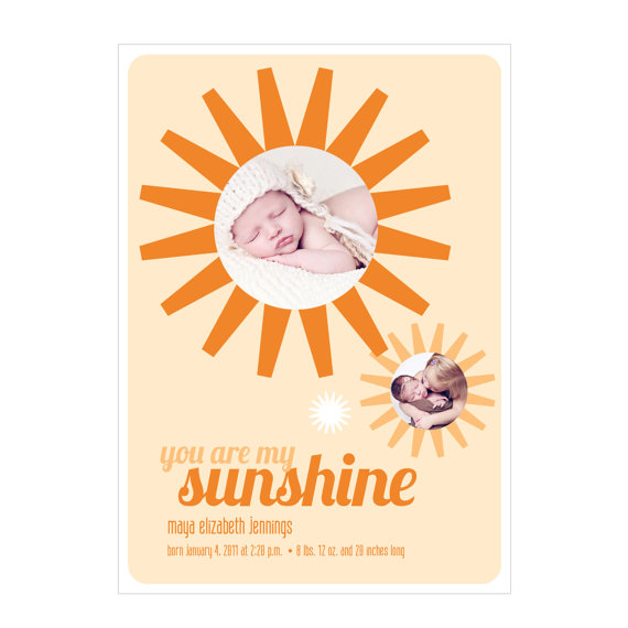 Sunshine birth announcement on Etsy