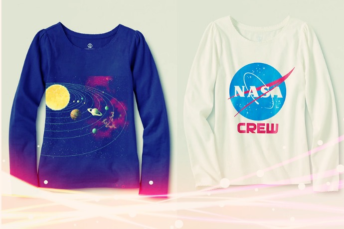 Land’s End gets into the girls in STEM trend with cool space tees. Whoo!