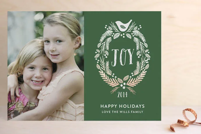 Minted foil pressed holiday cards: Order now at a discount, personalize later. (We know, you’re busy!)