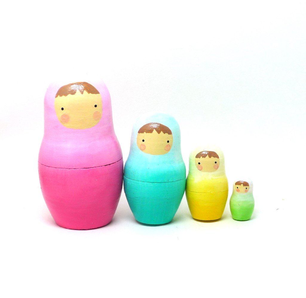 Handpainted matryoshka dolls by Abby Jacobs in the Cool Mom Picks Indie Shop