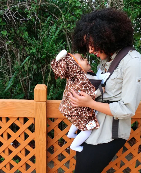 Cuddleroo animal baby carrier covers that double as Halloween costumes