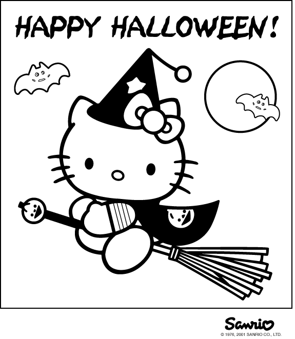 Free Hello Kitty Witch Halloween coloring page printable at Love Kitty Store