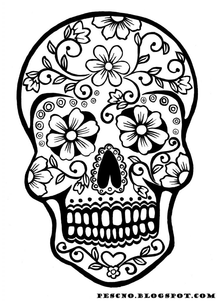 Free Day of the Dead Skull coloring page printable at Pescno