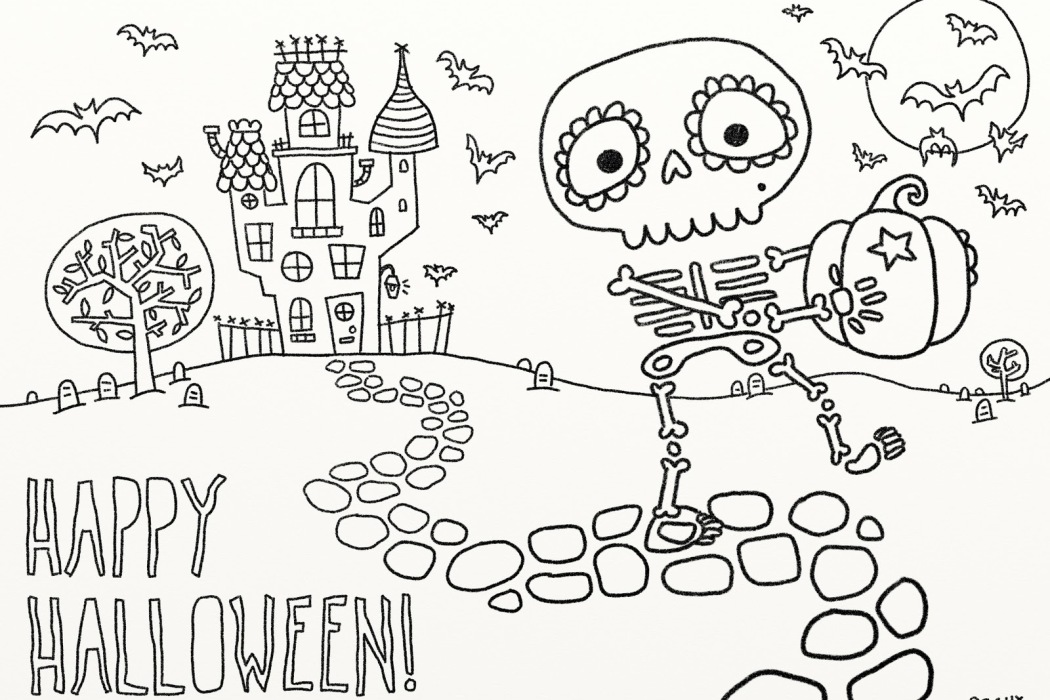 Printable skeleton Halloween coloring page at Vice Vega