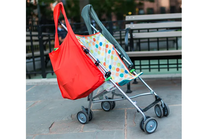 SureShop's no-tip reusable no-tip stroller bag is a lifesaver