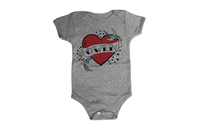 Personalized heart tattoo baby onesie for Valentine's Day