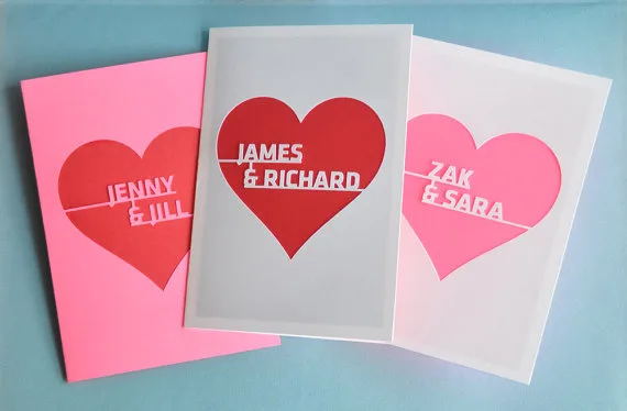 Personalized Valentine's Day cards on Etsy, made with the couple's names
