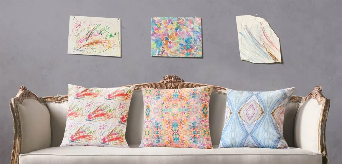 Custom pillows from kids' artwork at 19 Queensgate
