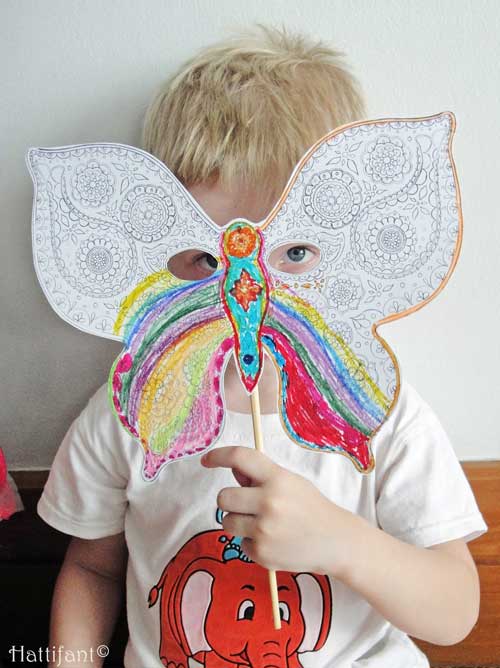 Summer crafts for kids: Free printable mandala butterfly mask that kids can color | Hattifant