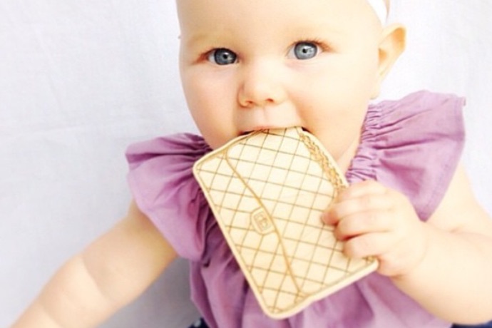 Coolest baby gifts of the year: Chanel handbag wooden baby teether by LexyPexy | Cool Mom Picks Editors' Best