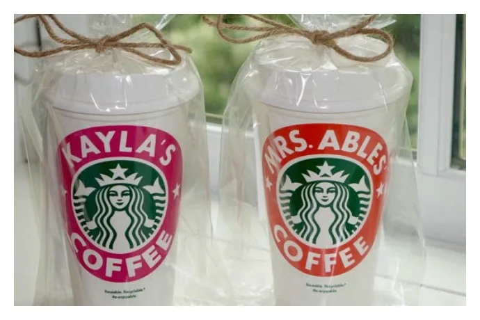 personalized starbucks cups make fantastic teacher gifts | these are made by a 13 year old girl!
