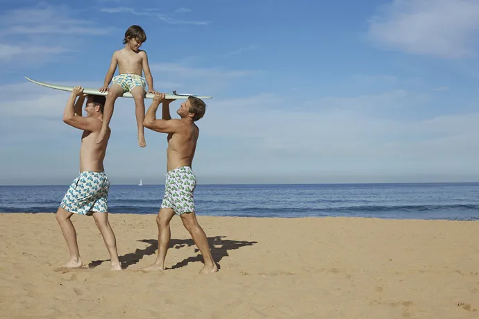 We love the idea of giving the dad in your life a Father's Day gift he'll use all summer, like these matching swim trunks for dad and son from Tom & Teddy.