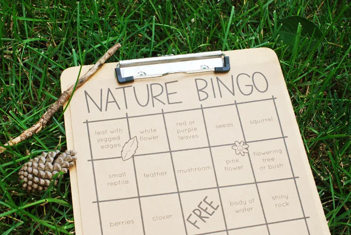 Free printable nature BINGO cards for kids via Handmade Charlotte