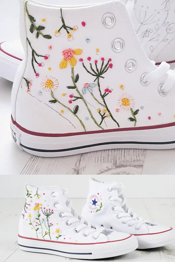 DIY embroidered white Converse sneakers: Tutorial via Gathered