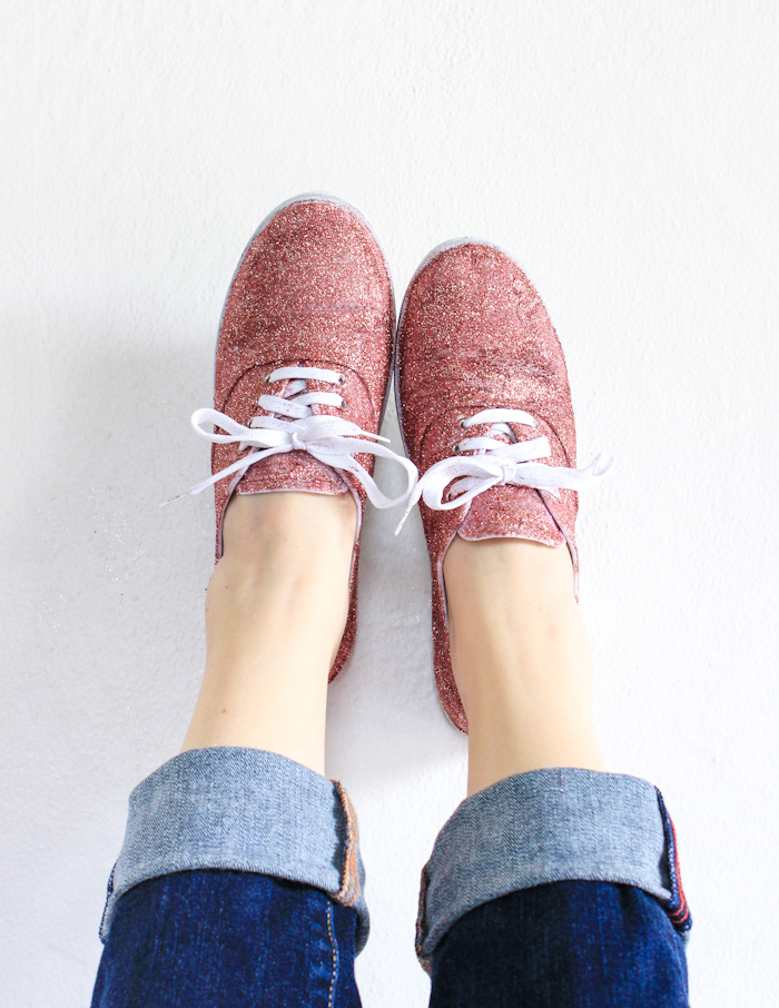 How to make your own glitter sneakers! DIY sneaker makeover tutorial from The Crafted Life