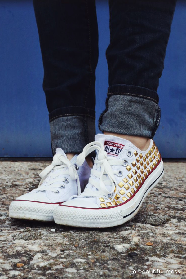 DIY sneaker makeovers: Studded white Converse tutorial by A Beautiful Mess