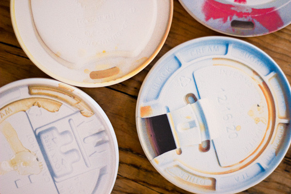 Photo-real coffee lid coasters by Jennifer Daniel at Coastermatic