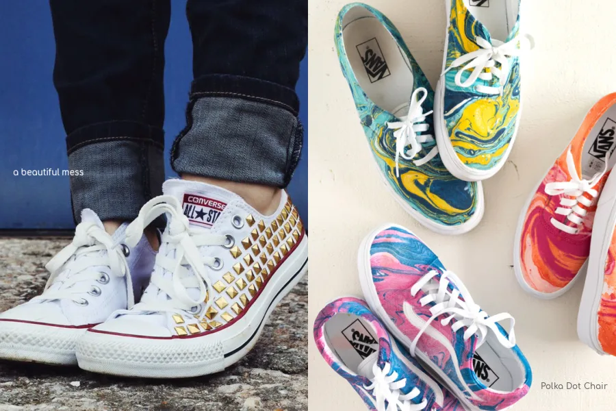 9 cool white sneaker decorating ideas | Here: studded Converse from A Beautiful Mess, Dip Dye Sneakers from Polka Dot Chair