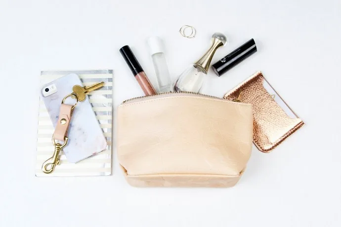 Handmade metallic leather cosmetics bags from Gift Shop Brooklyn | Etsy