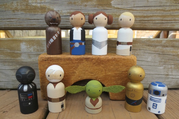 Hand-painted wooden Star Wars peg dolls by Wooly Llama