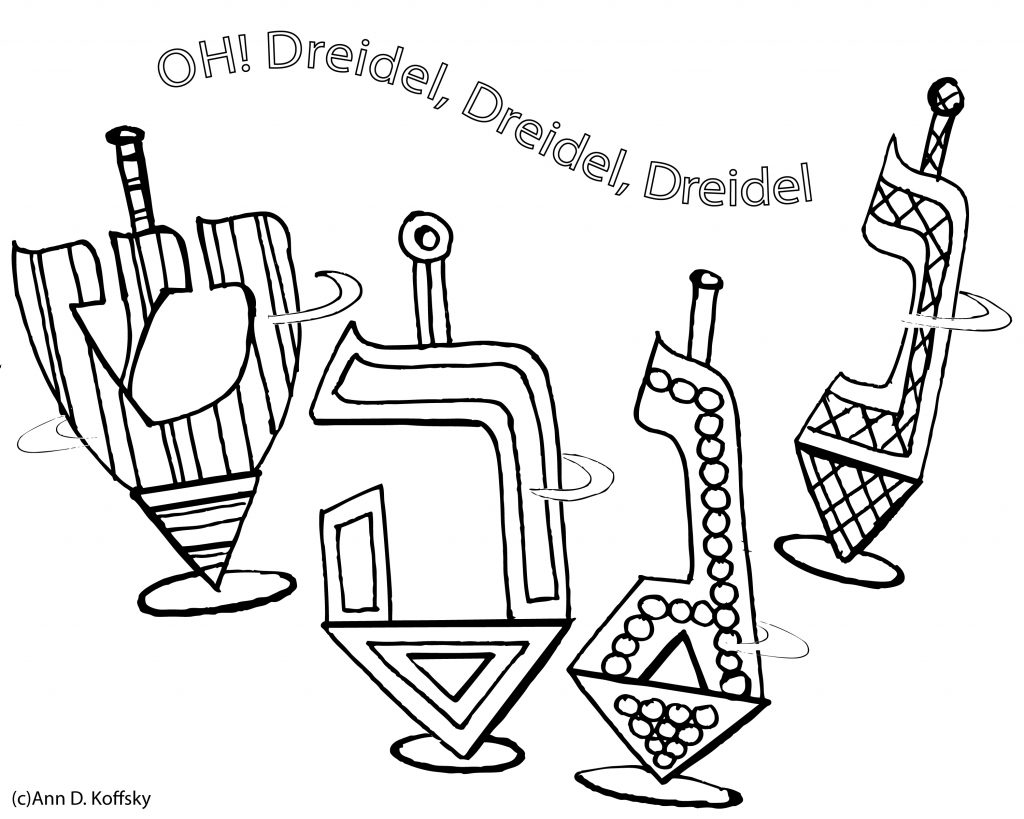 Free printable Hanukkah dreidel coloring page