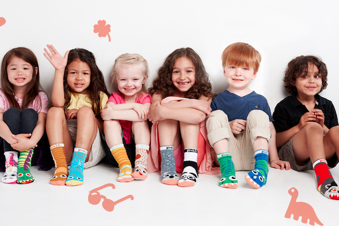 Super fun, mismatched socks for kids that also teach a good lesson. (Yes, really.)