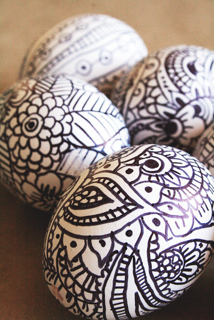 Sharpie Easter Eggs inspired by zentangles or adult coloring books: Alissa Burke