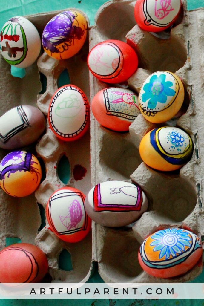 Fun Sharpie Easter egg decorating idea: Create frames turning the eggs into canvases for the kids | DIY ideas at The Artful Parent