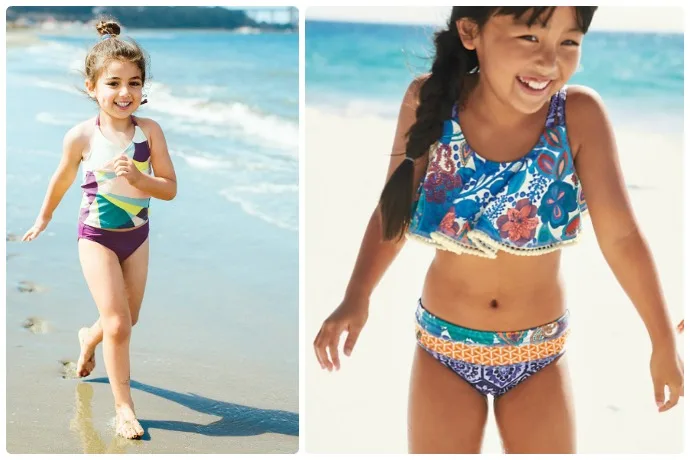 The cutest modest two-piece swimsuits for sporty, modern, or girly girls.
