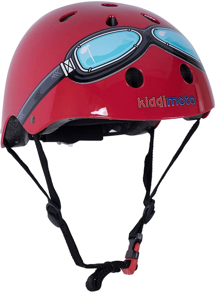 Cool kids bike helmets: The red google style from Kiddimoto is fabulous but they have other cool patterns too