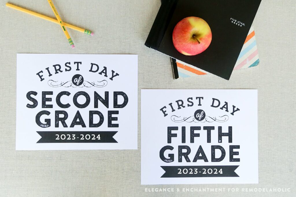 Free printable first day of school signs, preschool through 12th grade with the school year