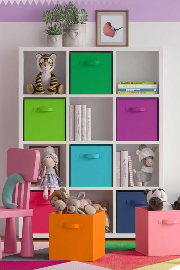 Colorful cube storage bins for playrooms