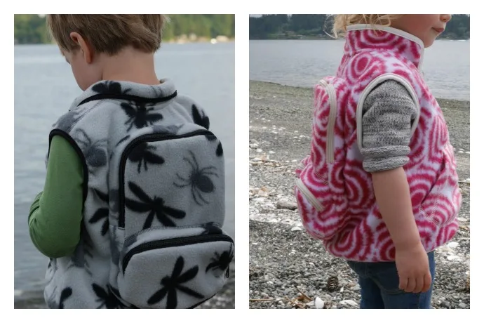 Backpack fleece vests for kids by JStitch