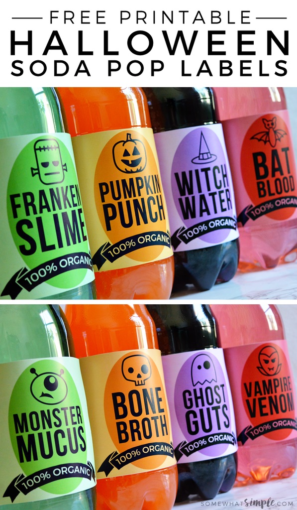 Halloween party printables: Halloween Soda Labels Free Printable | Somewhat Simple 