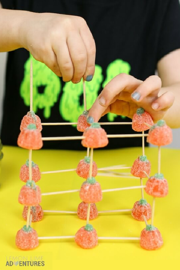 What to do with leftover Halloween candy: Endless shapes to be made with this STEM Challenge for kids, via Lemon Lime Adventures. 
