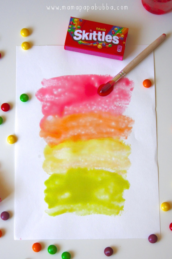 Cool DIY Skittles Paint project from leftover Halloween candy via Mama Papa Bubba 