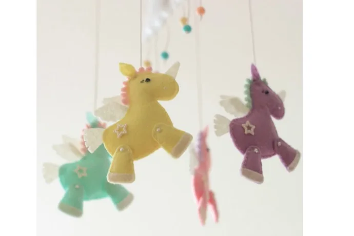 Love this sweet felt unicorn DIY mobile kit we found at Etsy.